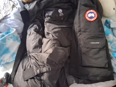 Canada Goose Herren Parka Jacke Winter Schwarz Gr. L Kapuze Fellbesatz Logo