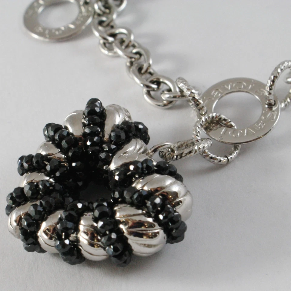 BRACCIALE ARGENTO 925, ROLO CON CUORE PENDENTE LAVORATO E SPINELLO NERO, CERCHI - Immagine 2 di 4