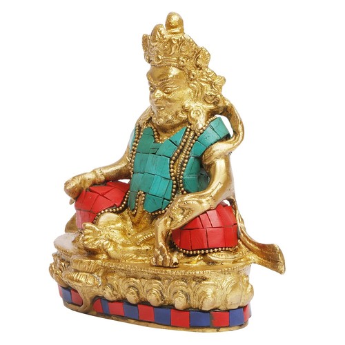 Kuber Statue Brass Lord Kubera Idol Treasure Wealth Stone Work Diwali Pooja 5.5" - Picture 4 of 5
