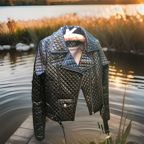 Donna Karan superior Patent leather quilted biker jacket S-XS Brand New - Picture 11 of 12