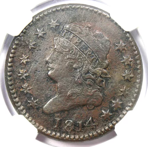 1814 Classic Liberty Large Cent Coin - Certified NGC AU Detail - Rare Date!