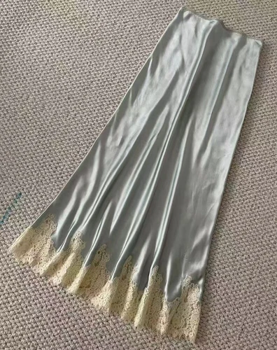 Damen Doen Seide Spitze verziert Satin A-Linie Midirock - Bild 4 von 9