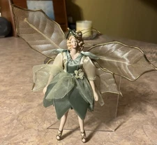 Ivy Flower Green Gold Garden Fairy Pixie Doll Glitter Cloth Holiday Ornament