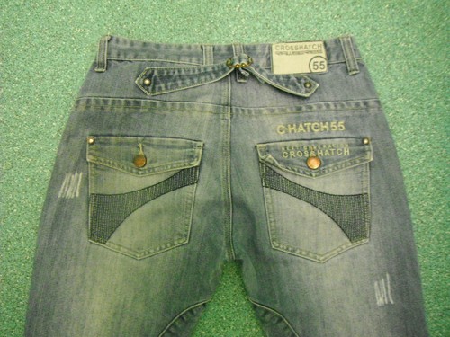 Pantalones de mezclilla Crosshatch Mixy cintura 34" pierna 30" desteñidos azul medio para hombre - Imagen 8 de 8