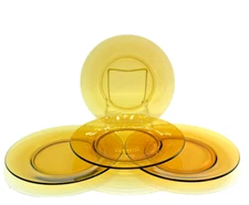 Vintage Duralex France Amber Glass Salad Plates 7-1/2" Set of 4