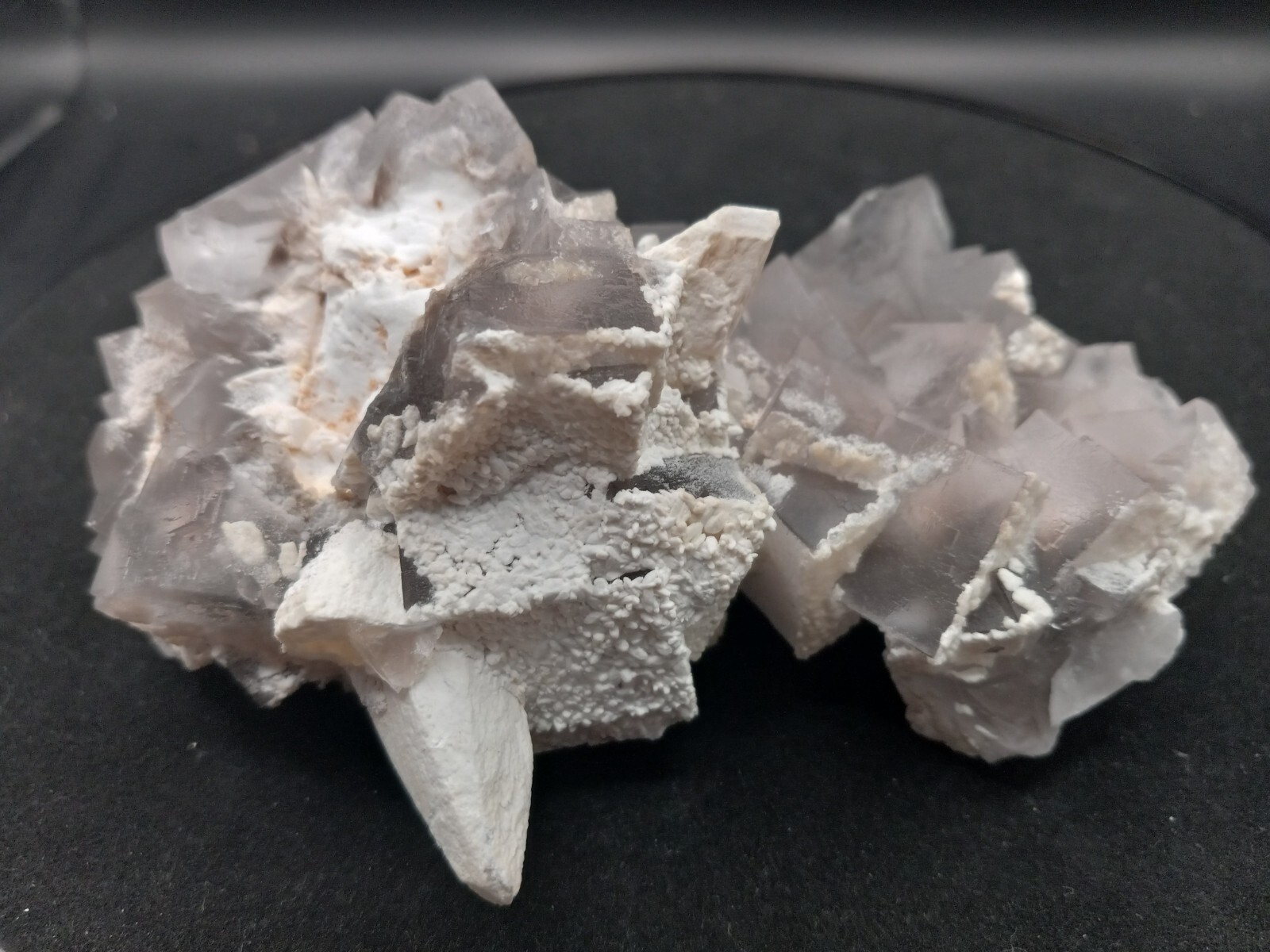 Grey Cube Fluorite Cluster with Calcite from Pakistan 🇵🇰