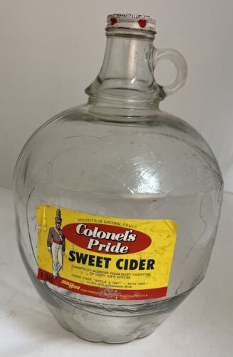 Vintage Large Apple Cider Jug Glass Lidded Colonel's Pride, High Hill, 1 Gallon - Picture 1 of 9