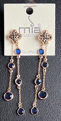 Elegant Mia Collection Gold-Tone Drop Earrings with Blue Crystal Accents