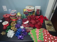 Huge lot of Christmas Crafting Supplies - assortment of ribbons, bows, wrap...