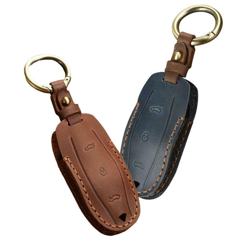 Leather Key Fob Cover Keychain Holder for Tesla Model 3/S/x/Y Key Case