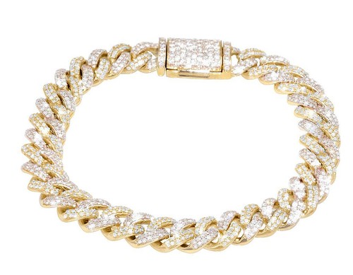 Miami Cuban Link 5 1/2CT Real Diamond Bracelet 10K Gold 10MM 8" - Afbeelding 5 van 12