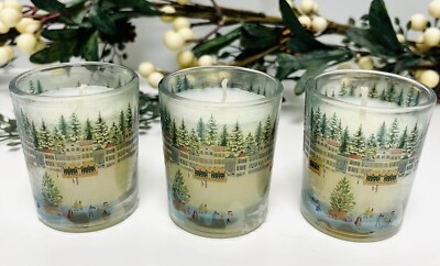 Weihnachtskerze Zimt Duft Windlichter, 3er Set, Winterdorf Szene Glas