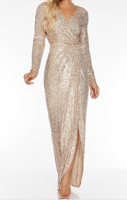 limited edition everlasting rose gold sequin long sleeve maxi dress