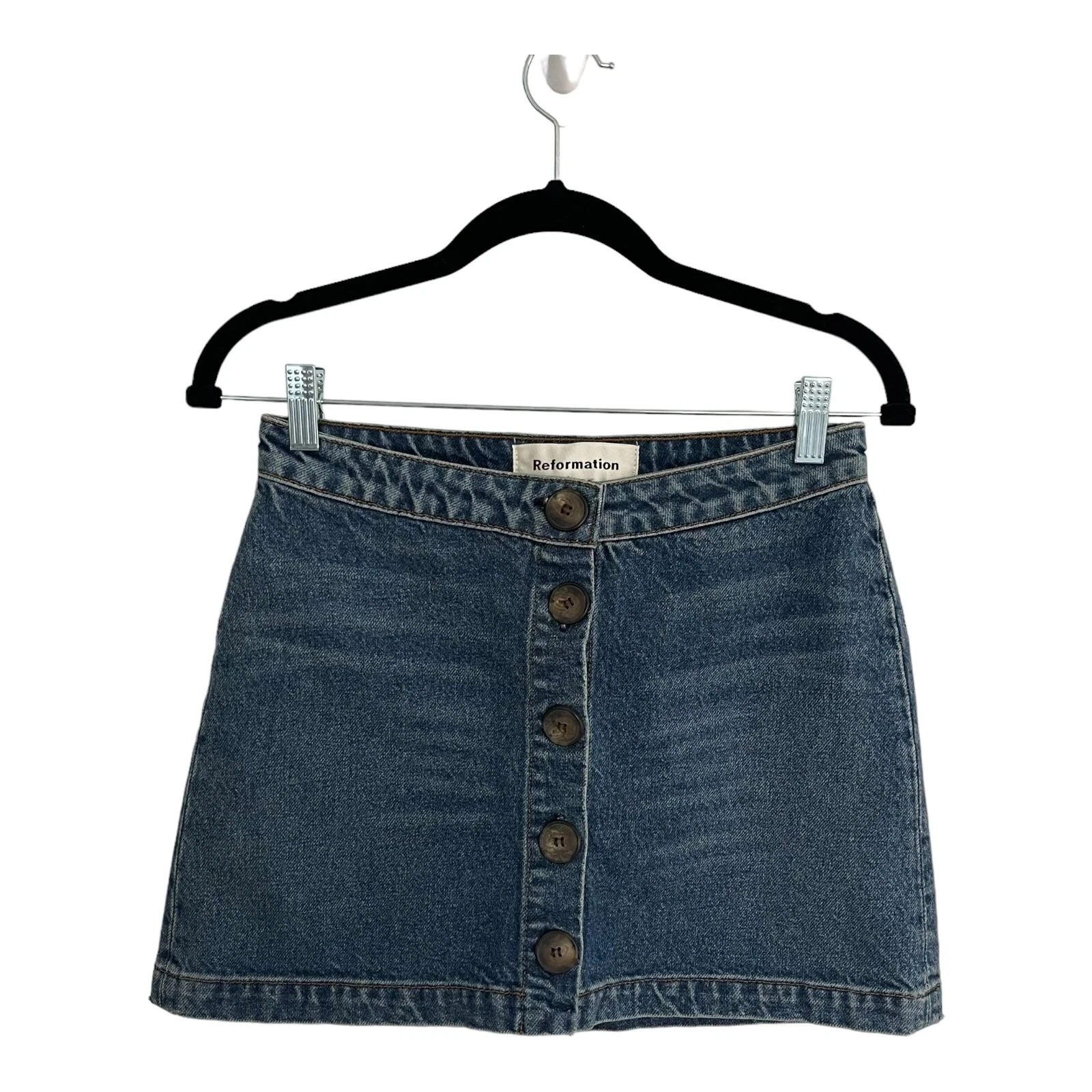 Reformation Size 25 Candace Denim High Rise Mini Skirt Jean Button Down