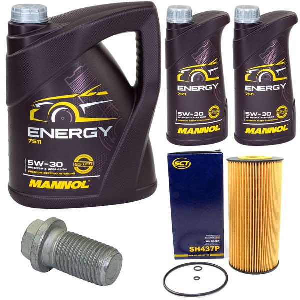 MotoröL Set Mannol Energy 5W-30 7 Liter + ÖLfilter + Schraube FüR Mercedes W202-image