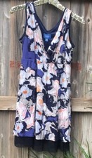 Simply Vera Wang Dress Sleeveless Lined V-neck PM Blue Purple White Flowers