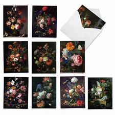 10 Assorted All Occasion Blank Note Cards - BAROQUE BLOOMS M10020BK