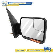 For 04-14 Ford F150 RH Puddle Turn Light Towing Power Heated Black Side Mirror