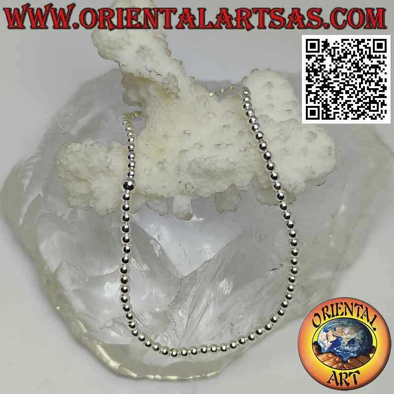 Bracciale in argento 925 ‰ a palline da 2 mm Ø infilate su elastico - Immagine 3 di 4