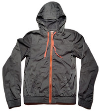 EMPYRE Women Small Gray with Peach Trim Hooded Windbreaker Jacket