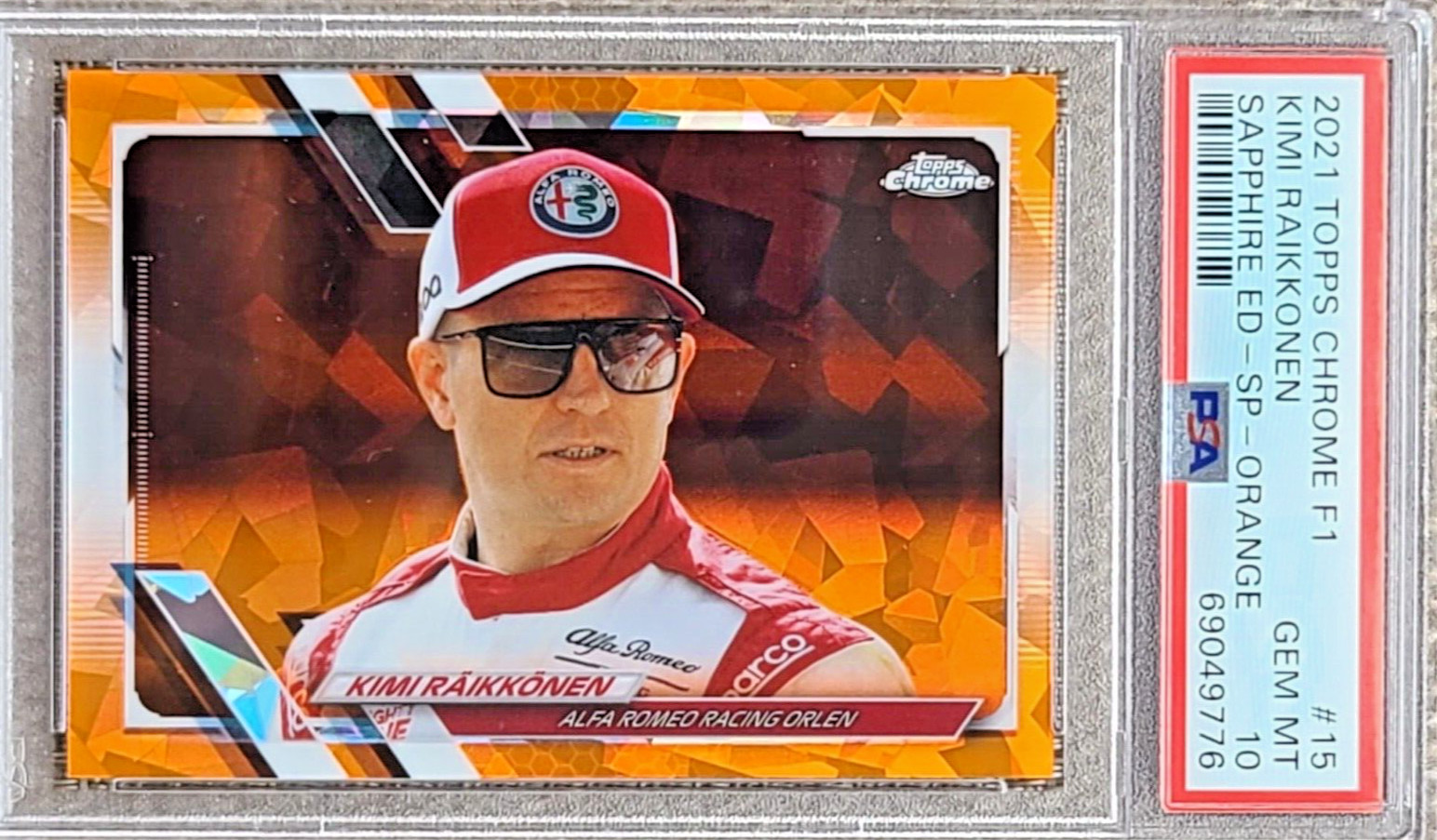2021 Topps Chrome F1 Kimi Raikkonen #15 IV Sapphire Orange SSP 1/25 PSA 10