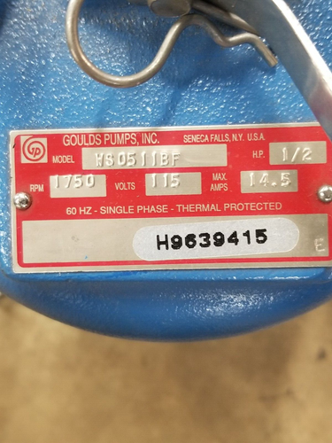 Bomba de aguas/aguas residuales Goulds Pumps WS0511BF 115 V 1 PH HP 1/2 descarga 2" FNPT - Imagen 4 de 7