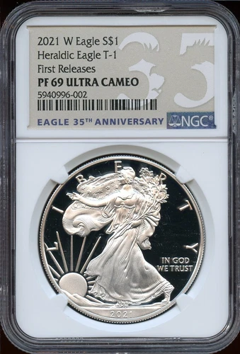 2021-W Silver EAGLE $1 Heraldic Eagle FIRST Releases T-1 NGC PF 69 Ultra Cameo