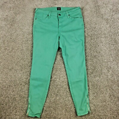 Just Black Skinny Crop Jeans Sz 29 Womens Low Rise Green Stretch Denim Ankle Zip