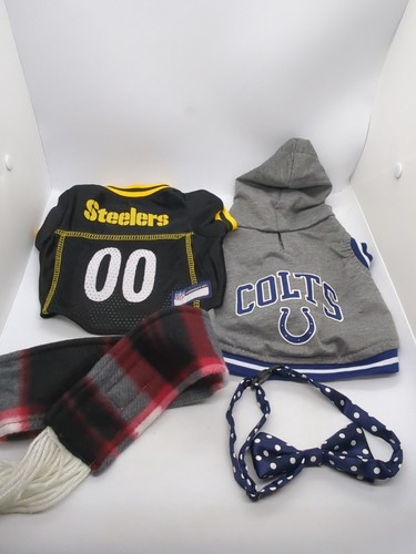 Lot of Dog Clothes Size XS Scarf & Bow Tie - Sports Jersey/Shirt Steelers/Colts
