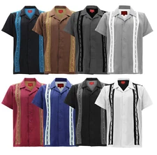 Men's Short Sleeve Button-Up Casual Cuban Guayabera Beach Wedding Dress Shirt