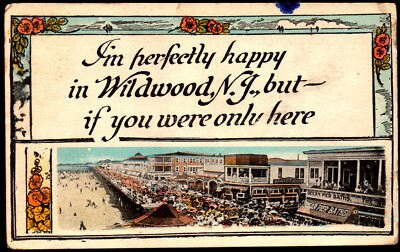 Postcard NJ Wildwood New Jersey Perfectly Happy Greeting, Boardwalk 1924 A7
