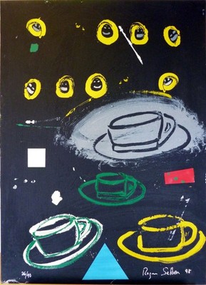 Roger Selden, Serigrafie & Collage, Cups, 70 x 50 cm,