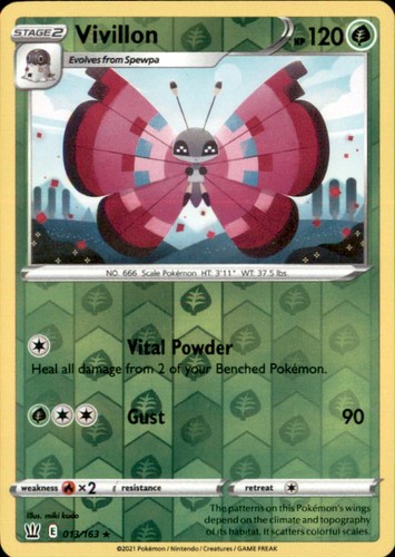 Pokemon Vivillon 13/163 Battle Styles Reverse Holo 2 Card Lot