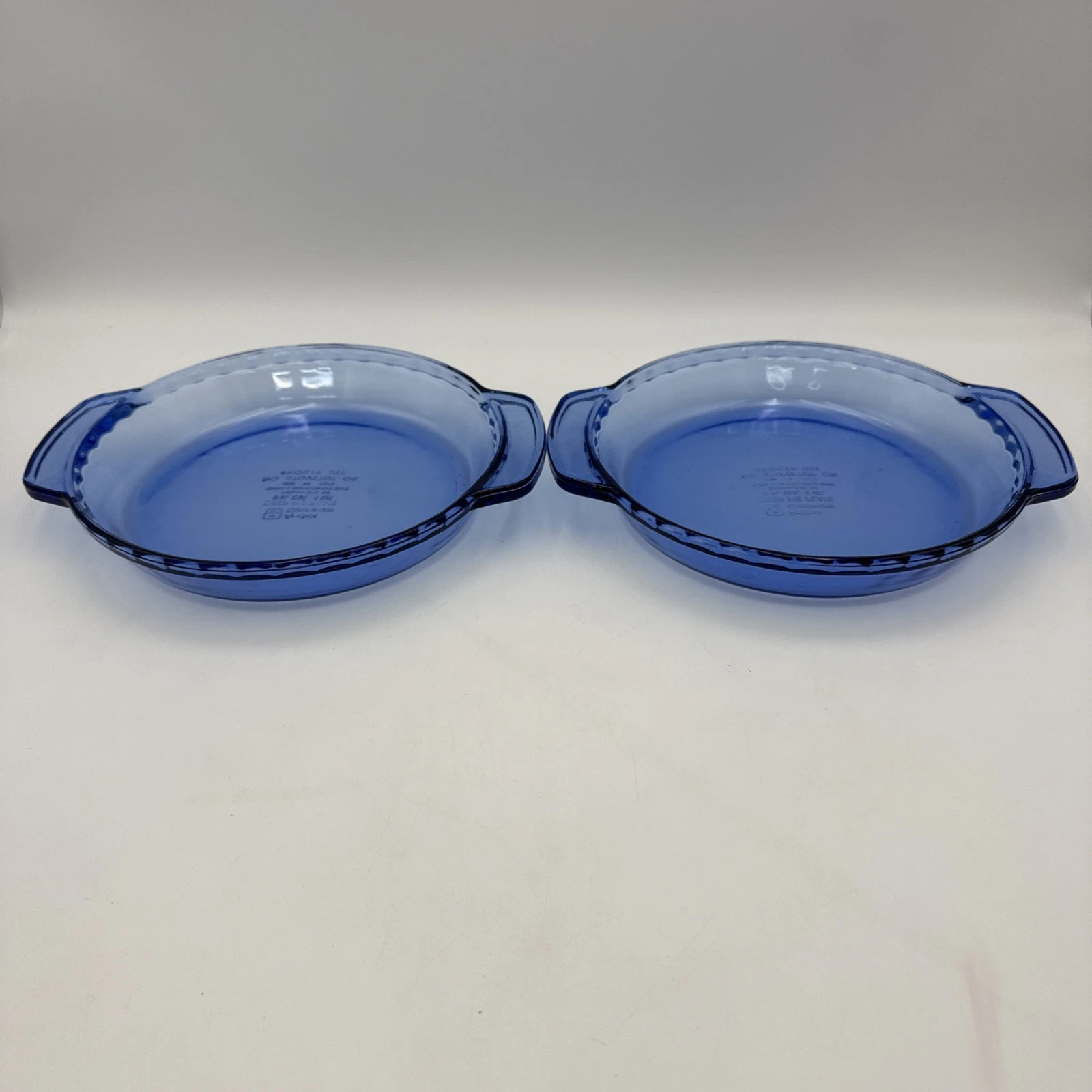 Vintage Anchor Hocking Cobalt Blue 9in Deep Dish Glass Pie Plates Lot of 2 USA