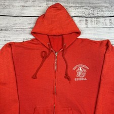 VTG 60s UGA Georgia Bulldogs Hoodie Full Zip Sweatshirt Sz L Flocked Red Jacket