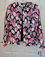 Kasper Woman Separates Open Front Jacket~ Lined~Pink, Black Floral~ Sz 6 ~ NWT