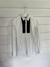 BOSS Hugo Boss Shirt Men White Slim Fit Tuxedo Bib Front Dress Size M Y382C READ