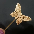Vintage Signed Miriam Haskell 3D Filigree Butterfly Stick Pin Hat Pin Gold Tone
