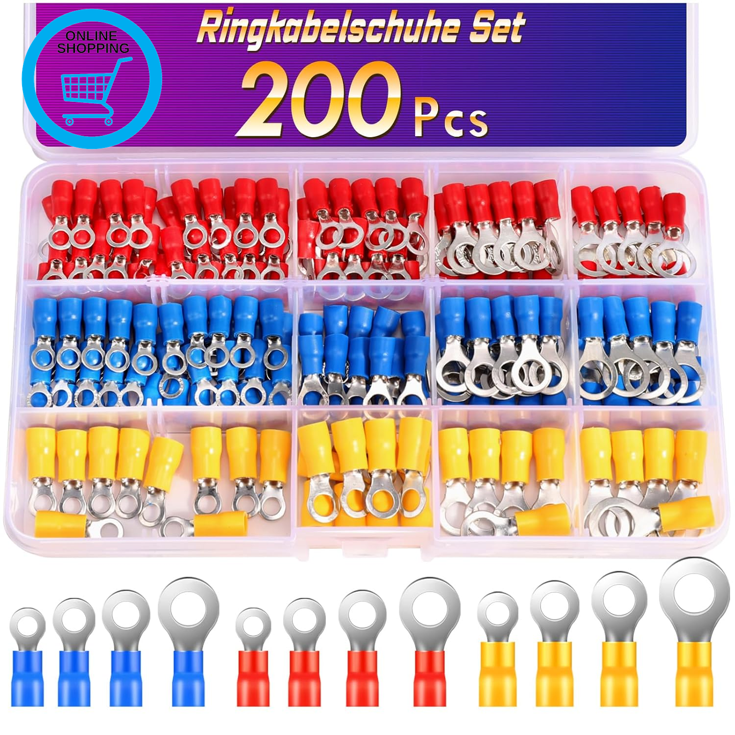 200 PCS Ring Terminals,  0.5-6.0Mm² Ring Crimps Terminals Connectors, Insulated