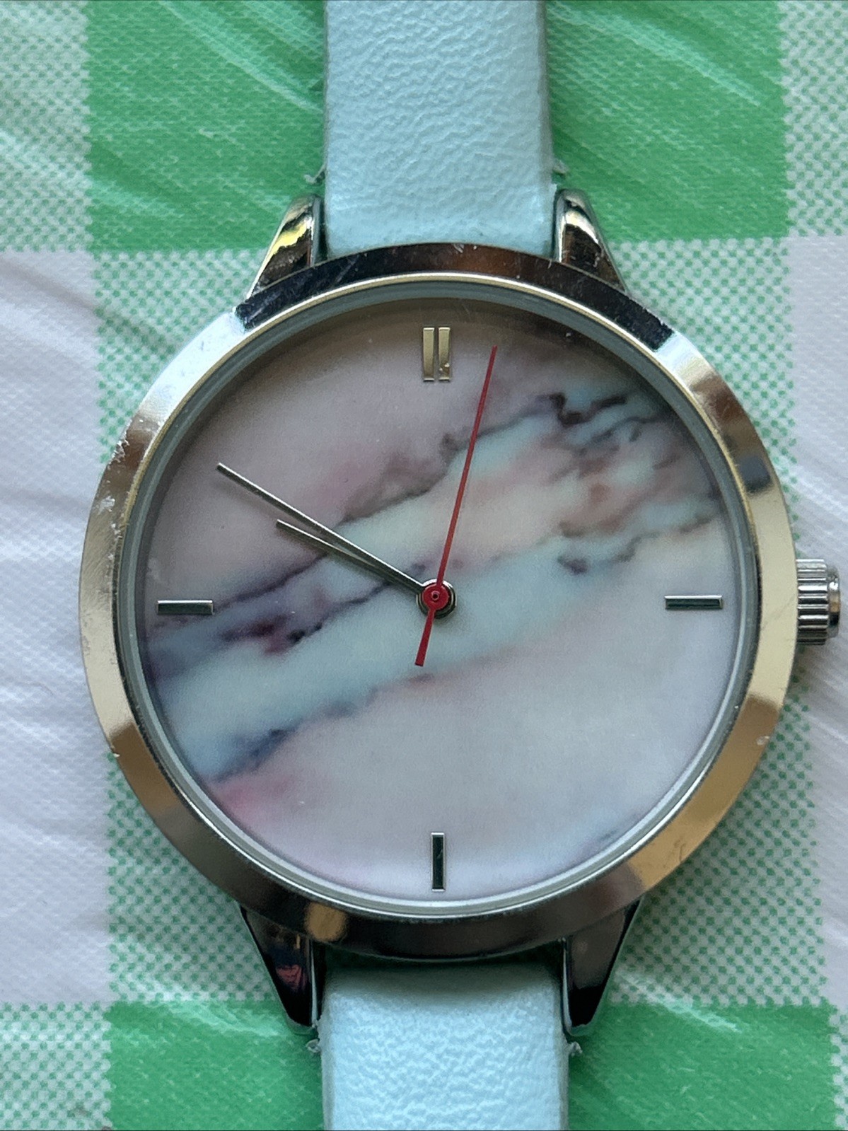 Silver Tone Blue And Pink Dial Women’s Quartz Watch