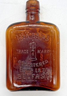 John McKibbin & Son Rare Amber Glass Whiskey Flask / Bottle Est Belfast 1871