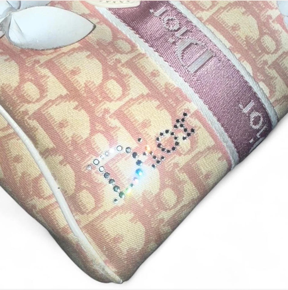 Auth CHRISTIAN DIOR Pink Trotter Canvas and Leather Boston Bag Purse #61285 - Image 4 of 4