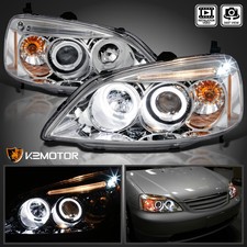 Fits 2001-2003 Honda Civic Led Halo Projector Headlights Head Lamps Leftright