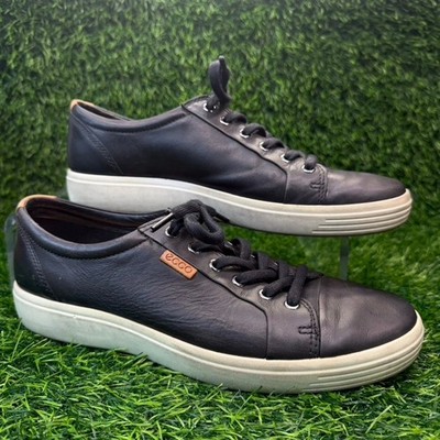 Ecco Soft 7 Mens 9 Black Leather Low Top Lace Up Sneakers