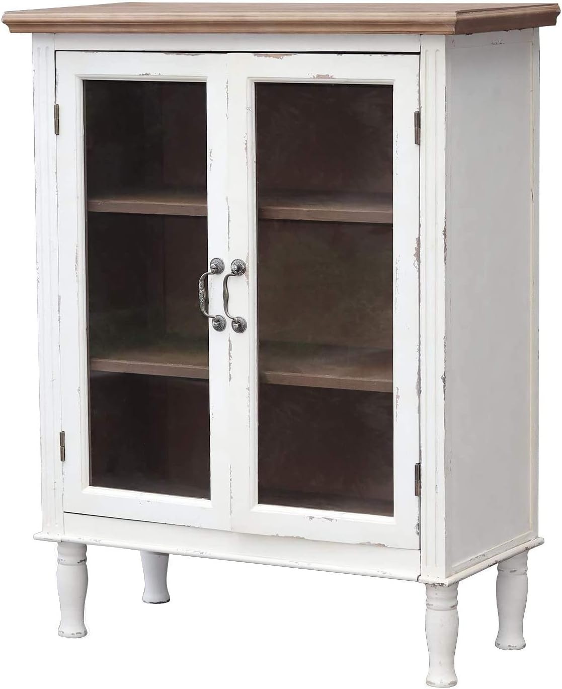Rustic Wood Cabinet with Glass Doors and Adjustable Shelves