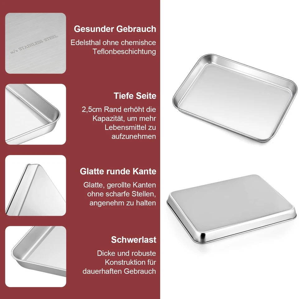 Backblech Edelstahl Rechteckiges Backform Kuchenblech Kleines Mini-Ofenschale... - Bild 3 von 4