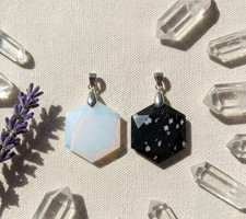Certified Opalite and Snowflake Obsidian Crystal Pendant Necklac With Free Chain