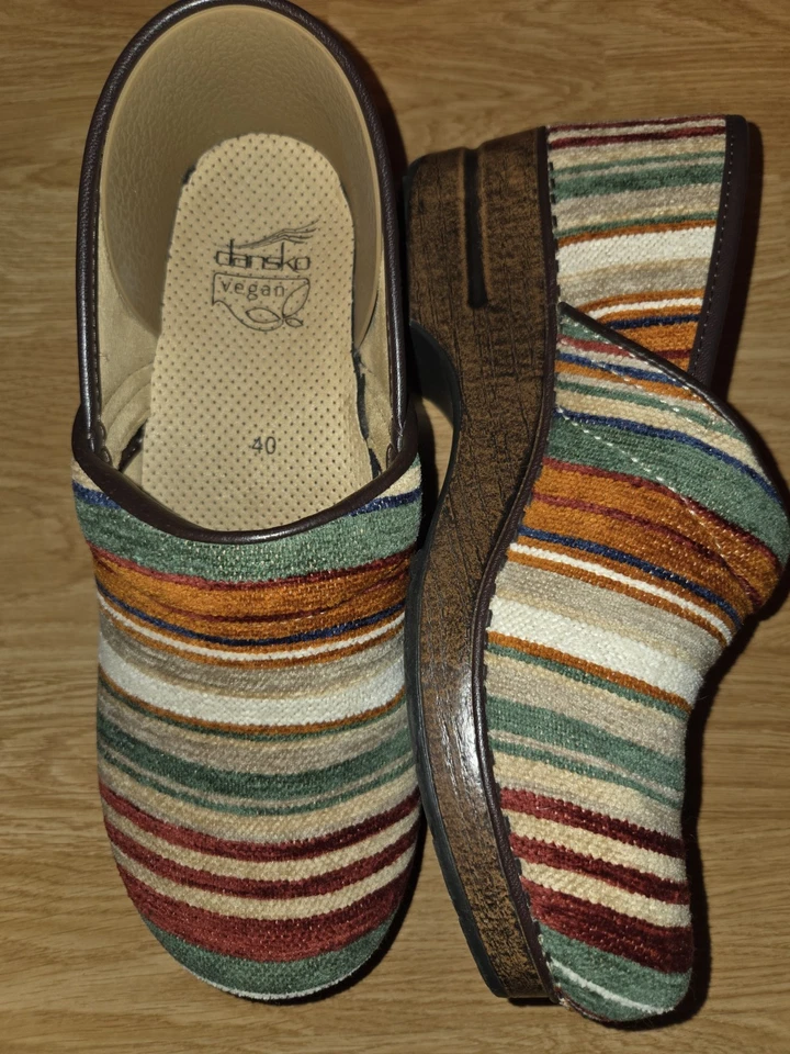 Zuecos Dansko Zapatos Veganos Profesionales Rayas Multi Talla 40 9 Caja NUEVO Foto 2 de 4