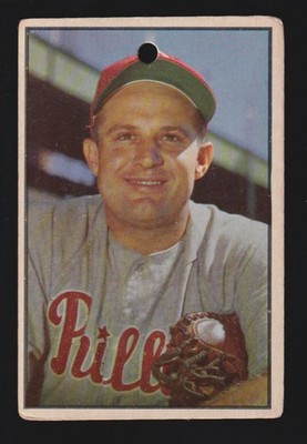 SMOKEY BURGESS phillies 1953 BOWMAN COLOR #28 NO CREASES hole punch