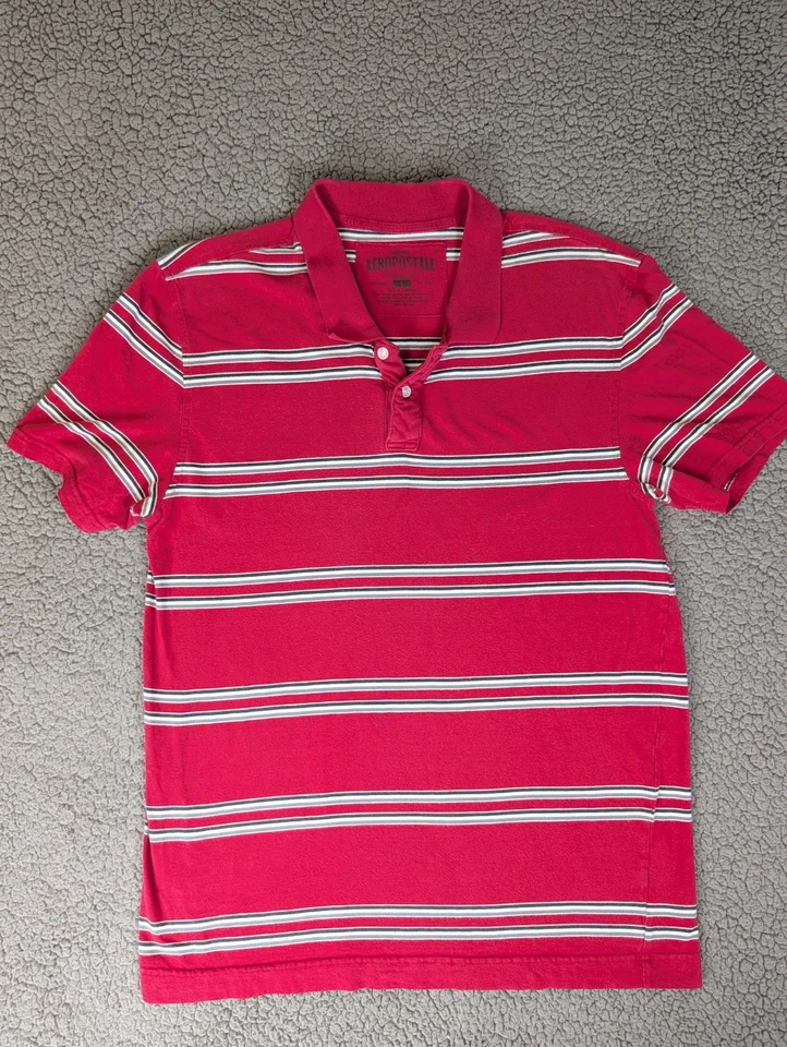 Aeropostale Polo 衫男式大号正品合身条纹学院风 Y2K 两件套 — 第 2/4 张图片